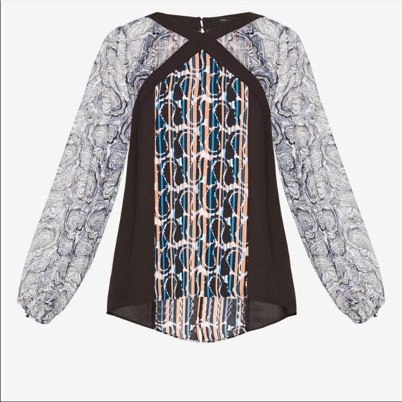 NWT BCBGMAXAZRIA Kathy Abstract paisley print sheer balloon  sleeve blouse xxs - Picture 16 of 16